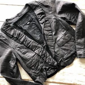 Women’s Leather Jacket With Ruffle Trim